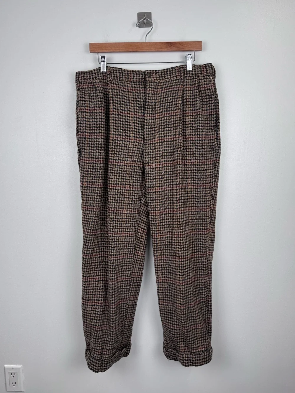 VTG Polo‎ Ralph Lauren Men Made in USA Houndstooth Wool Pleated Pant Size 38